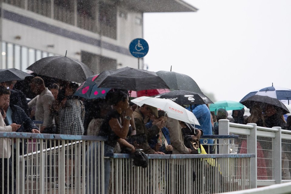 Race goers at Windsor, Berkshire, protect themselves from the rain last month