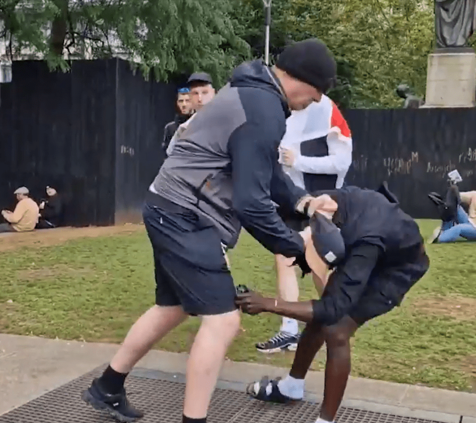 The man was attacked as far right protesters gathered