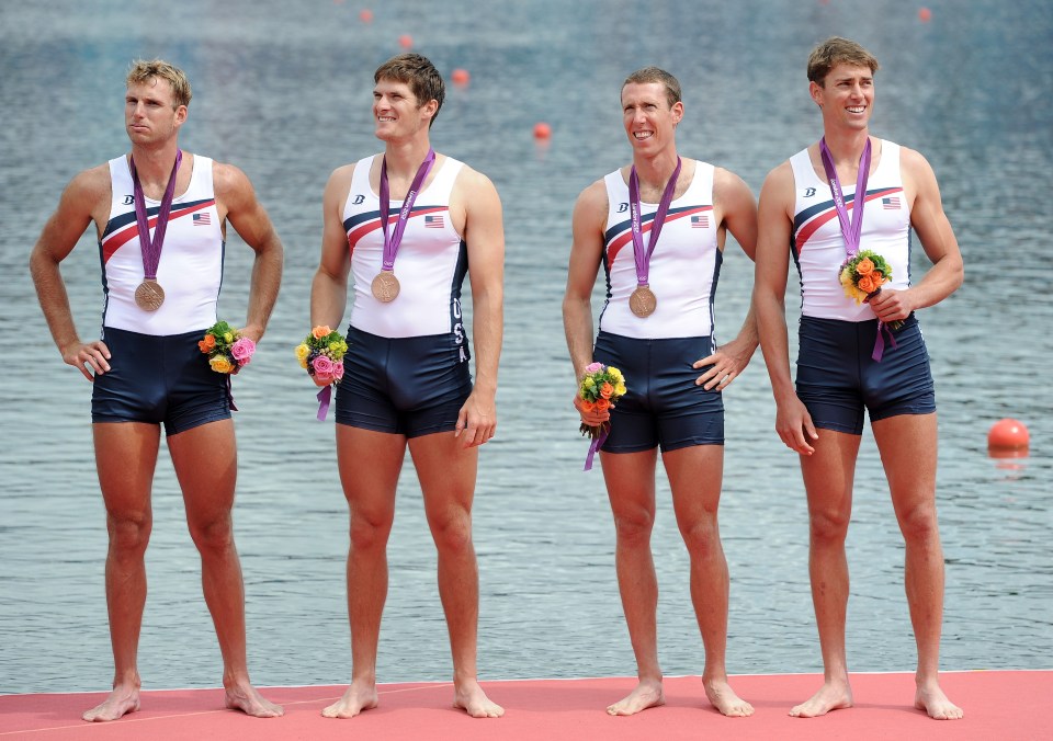 Fans were distracted by Henrik Rummel's huge bulge. Pictured, second from left