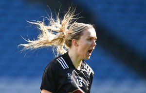 7 April 2024; Neasa Dooley of Kildare celebrates after scoring her side's second goal during the Lidl LGFA National League Division 2 final match between Kildare and Tyrone at Croke Park in Dublin. Photo by Piaras Ó Mídheach/Sportsfile