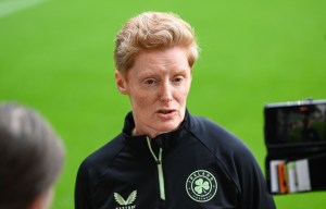 11 July 2024; Head coach Eileen Gleeson during a Republic of Ireland women's media conference at Carrow Road in Norwich, England. Photo by Stephen McCarthy/Sportsfile