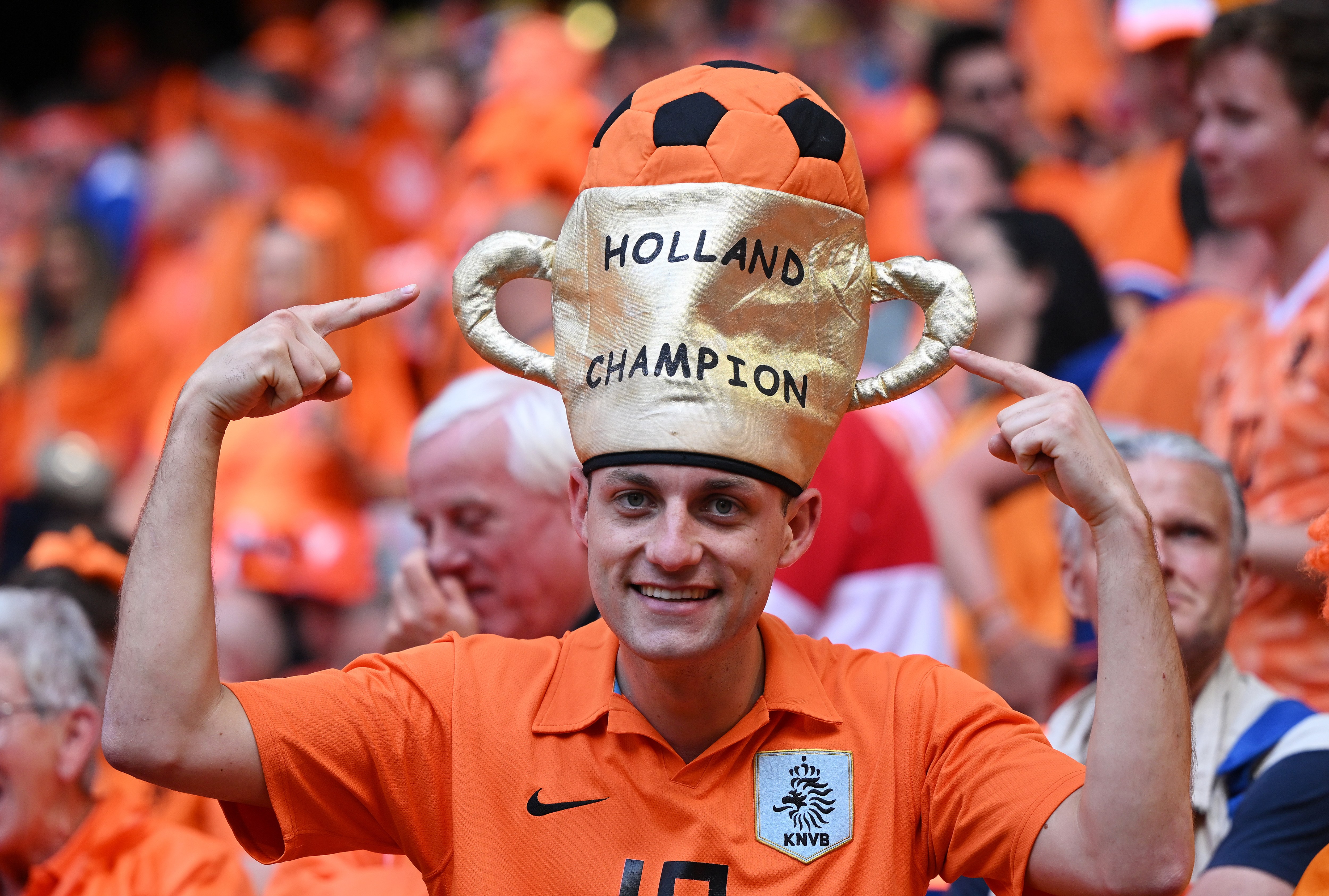A Holland fan appears confident in his team’s chances in Germany