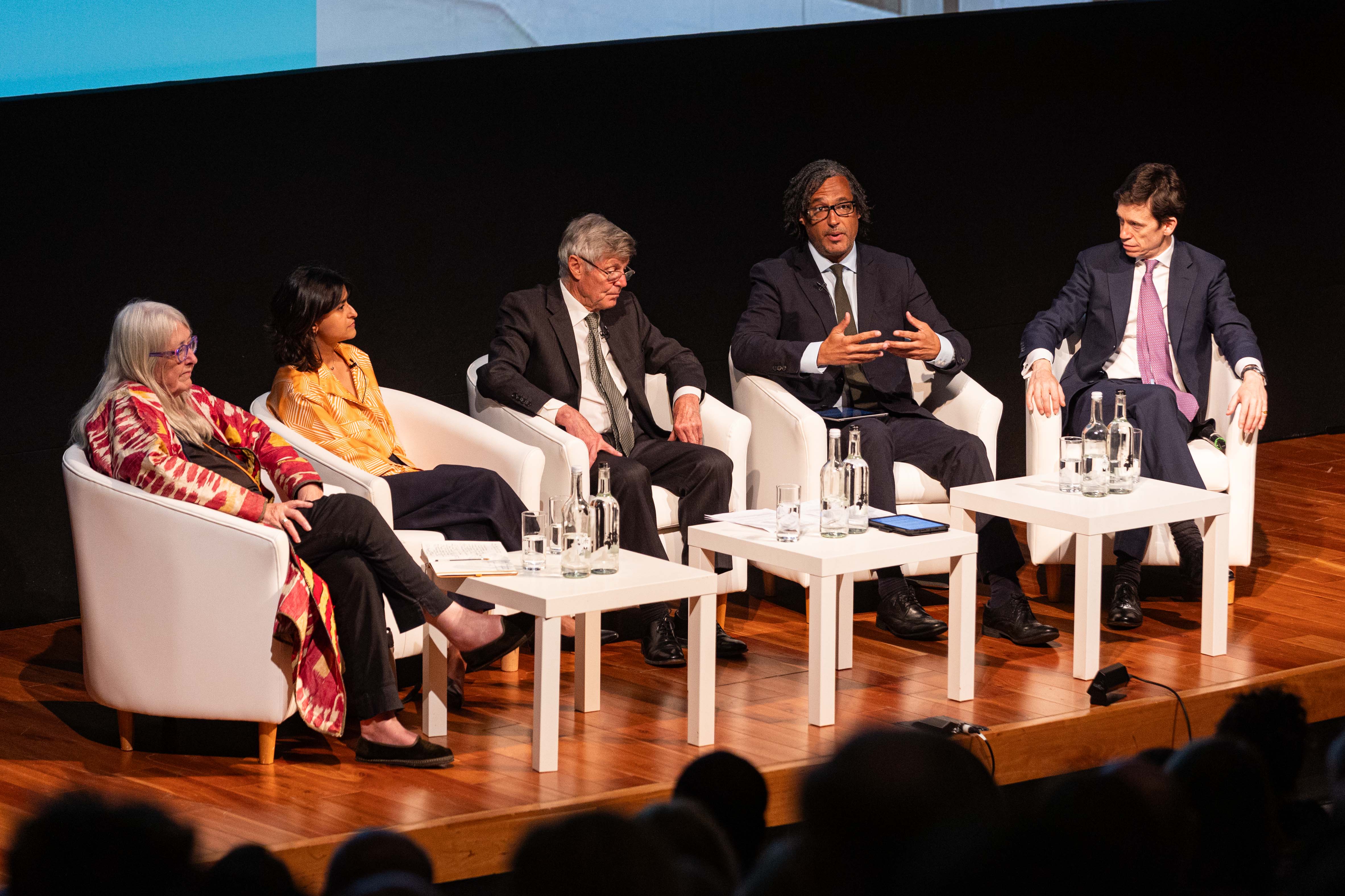 The panel, including Beard, Munira Mirza, David Olusoga and Rory Stewart, discussed the question “Who owns the past?” It was hosted by Matthew Parris, centre