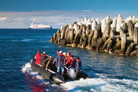 Guests explore Tristan da Cunha via Zodiac.