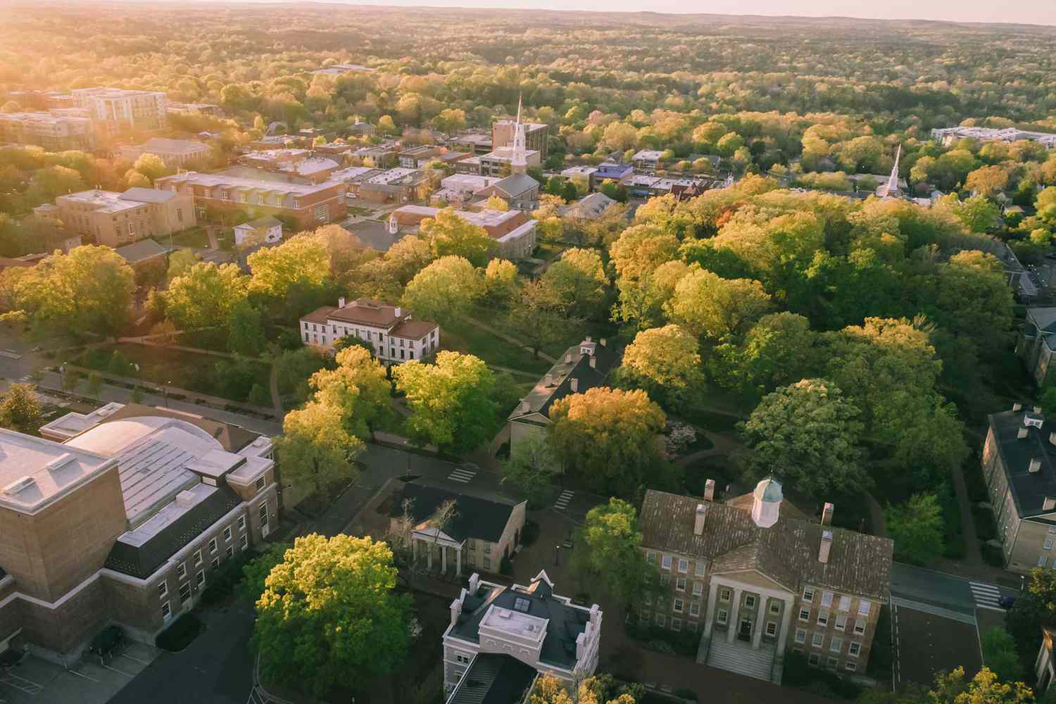 Aerial over the University of North Carolina in the Spring