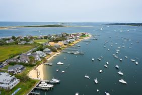 Aerial of Brant Point and harbor and Coatue, Nantucket, Massachusetts