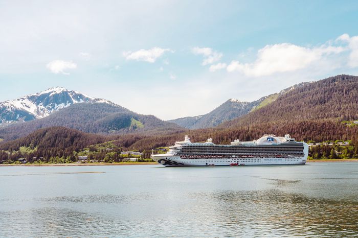 A Princess Cruise ship along the coast of Juneau