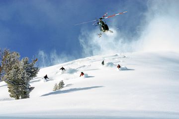 Heli behind skiers in JAckson Hole