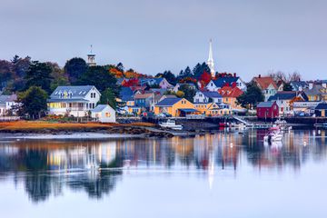 Fall colors and cute houses from the water in Portsmouth