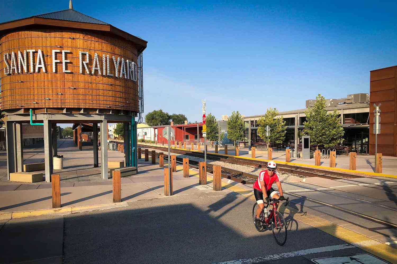 Bicyclist on the Santa Fe Rail Trail, in New York