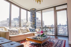 Sofa and rug in urban apartment living room in NYC