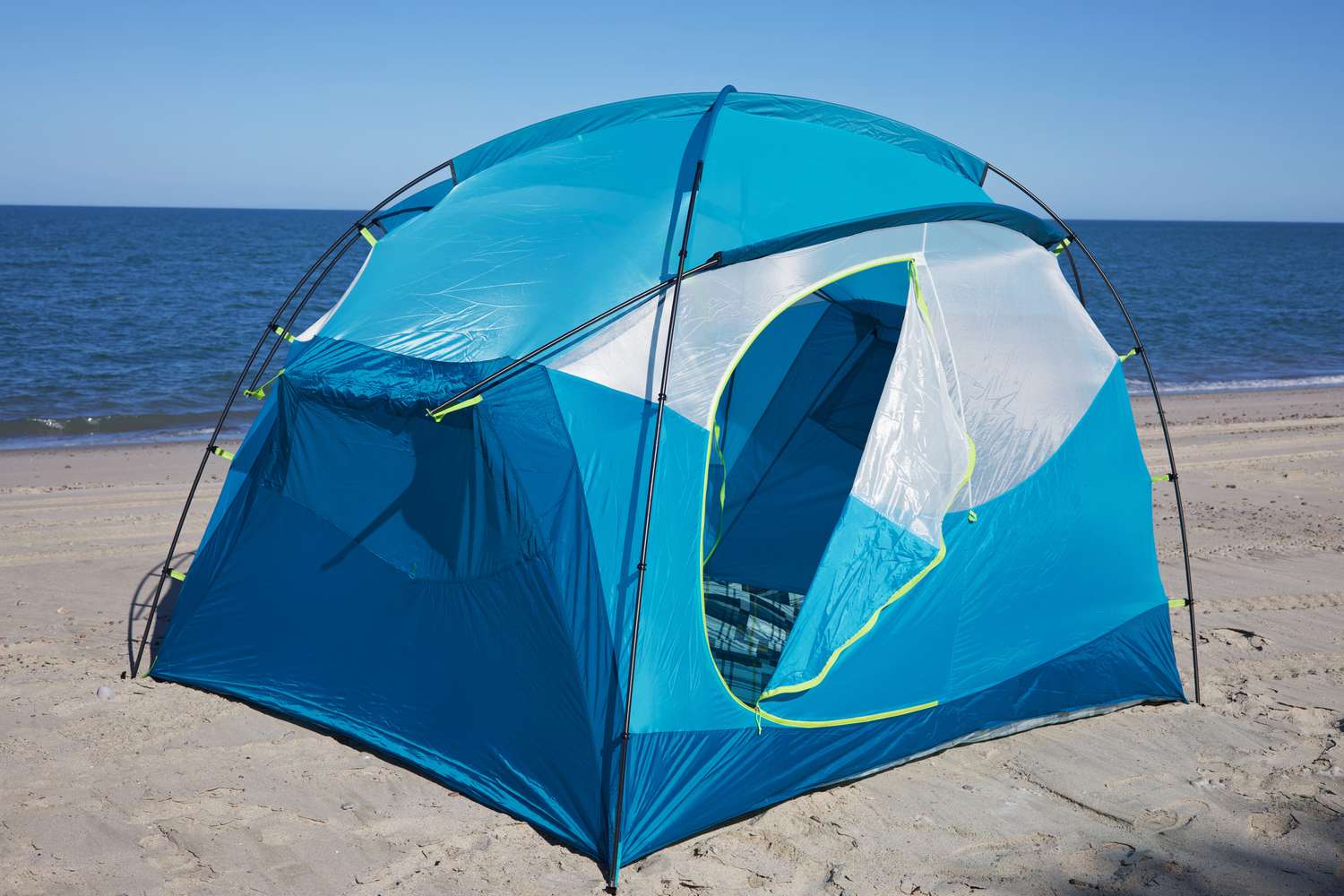 A set-up NEMO Aurora Highrise Camping Tent on the beach