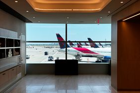 View of the tarmac from inside the Delta One Lounge at JFK 