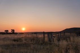 Sunset over a ranch in Lander, Wyoming