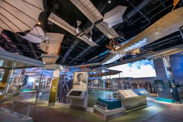 View inside the nearly finished "Early Flight" exhibition at the National Air and Space Museum 
