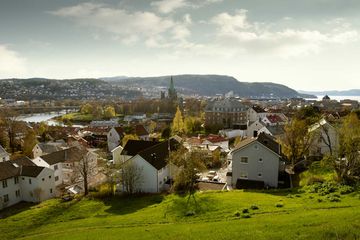 Aerial panorama of Trondheim city, Norway in spring