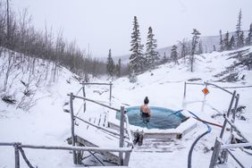 A woman in the hot spring at Tolovana Hot Springs