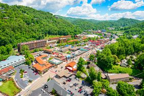 Downtown viewed from above in the summer season in Gaitlinburg, TN