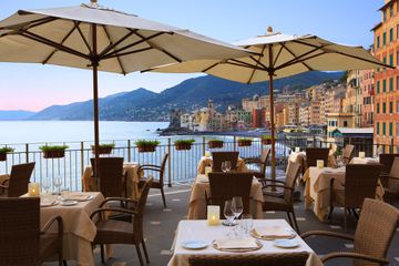 View of Camogli from the terrace of a hotel