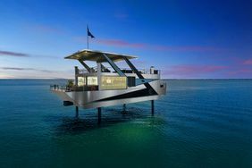 Exterior of the floating Yacht Villa in Florida at night