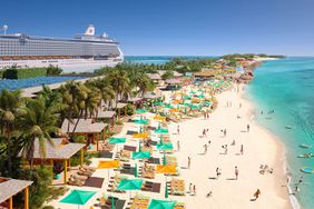 A Royal Caribbean ship at the Royal Beach Club on Paradise Island in the Bahamas 
