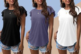PrinStory Summer Tops Knit Shirts Casual Ruffle Short Sleeve Top