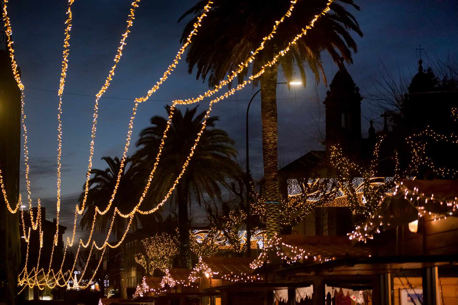 Christmas market in old town Santiago de Compostela, Galicia, Spain.