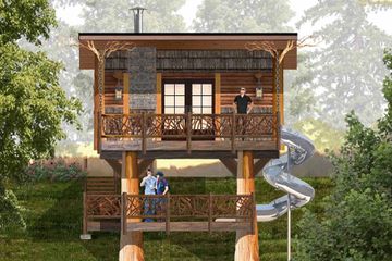 Front view of a Treefort atThe Sanctuary Treehouse Resort