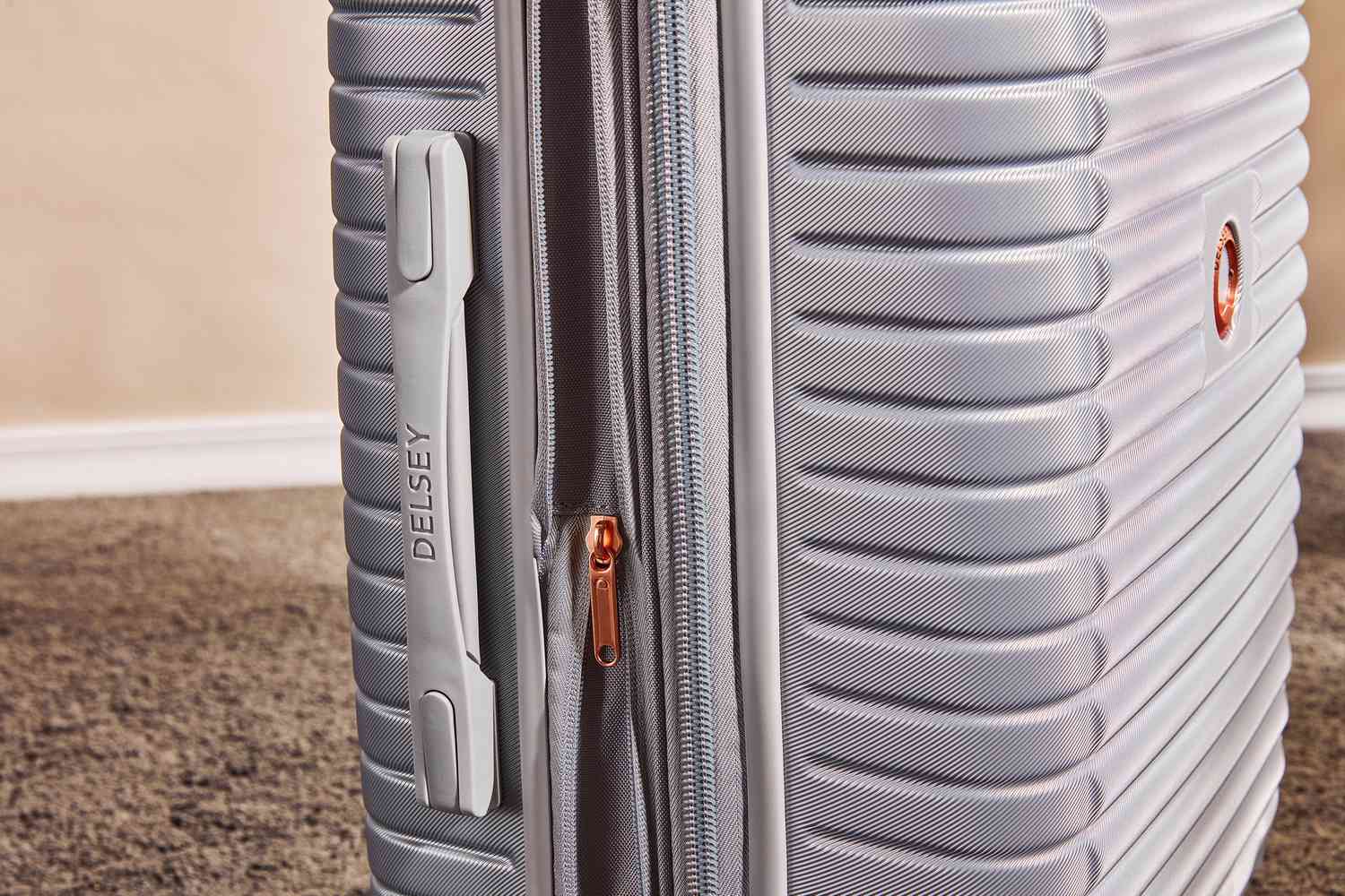 A close up of the side of the Delsey Cruise 3.0 Carry-on - 21"