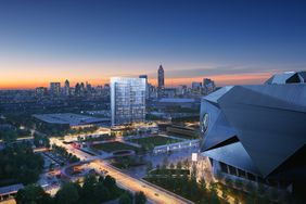 A view of a hotel in the Atlanta, Georgia skyline