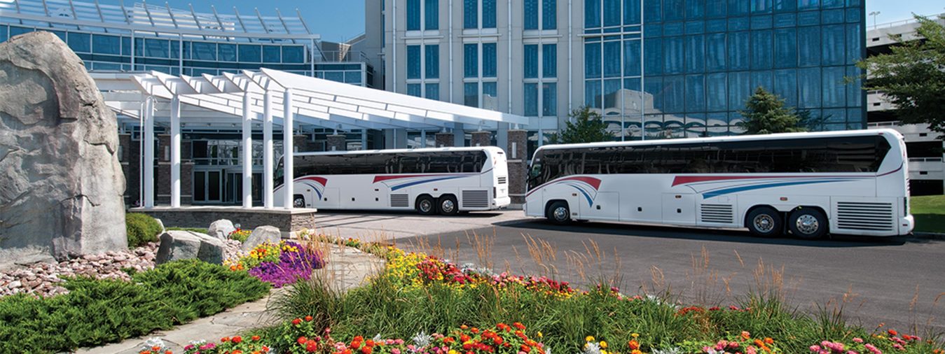 Two tour buses outside of Turning Stone Resort Casino