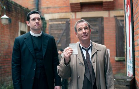 Tom Brittney as Will Davenport, Robson Green as Geordie Keating in Grantchester