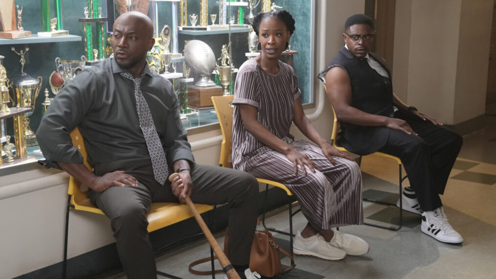 Taye Diggs as Billy Baker, Karimah Westbrook as Grace James, and Kareem Grimes as Preach in All American