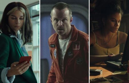 Annie Murphy, Aaron Paul, and Zazie Beetz in 'Black Mirror' Season 6