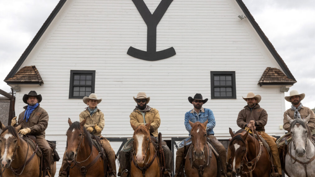 Ian Bohen, Jen Landon, Denim Richards, and Ryan Bingham in 'Yellowstone'