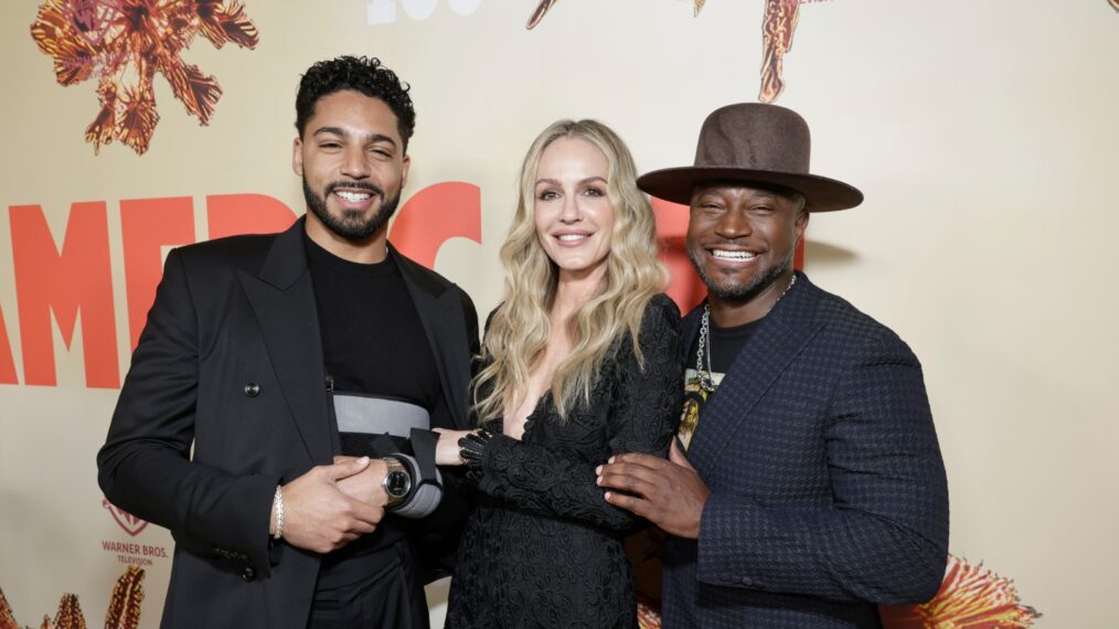 Michael Evans Behling, Monet Mazur, and Taye Diggs attend 'All American' 100th Episode and Season 6 Premiere Celebration