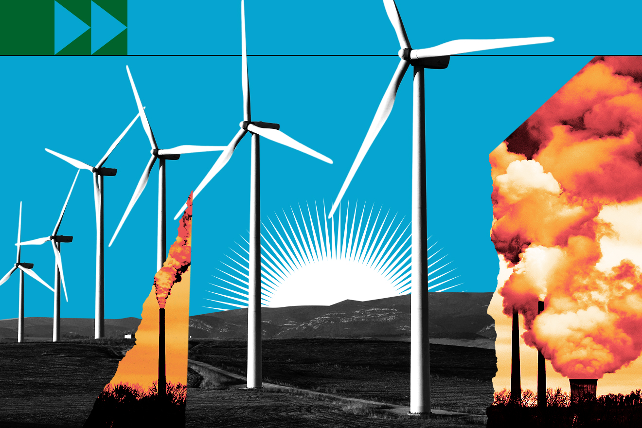 graphic representation of wind energy and fossil fuels pollution