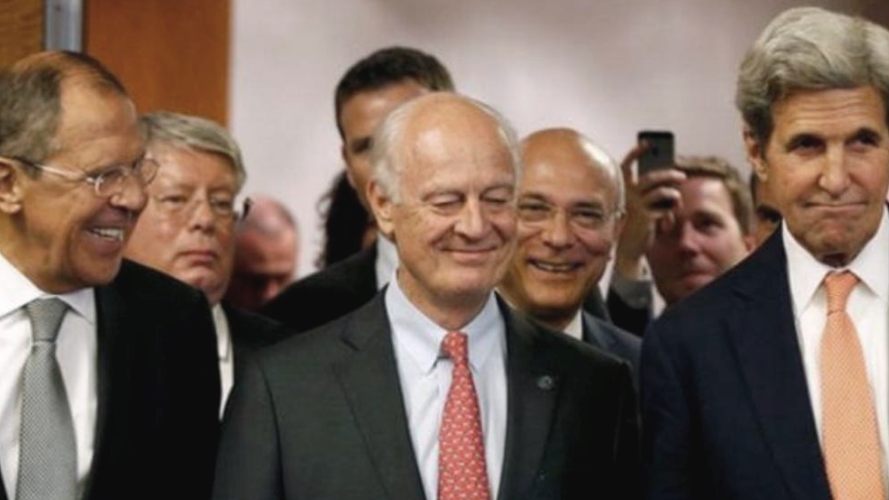 Staffan de Mistura with Secretary of State Kerry and Foreign Minister Lavrov