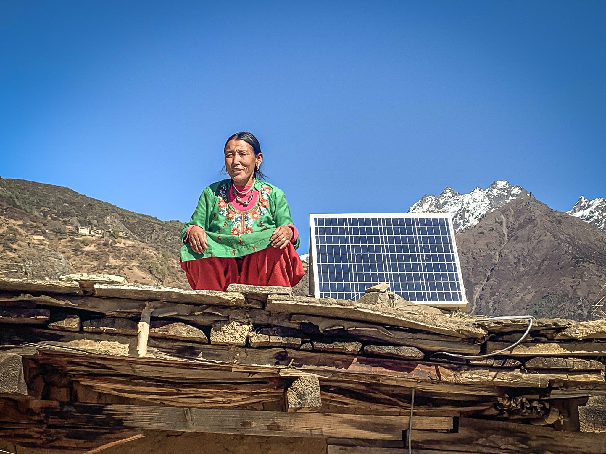 woman with solar panel