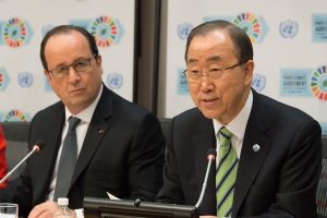 Photo: Secretary-General Ban Ki-moon (right) and President François Hollande of France brief the press. UN Photo/Eskinder Debebe