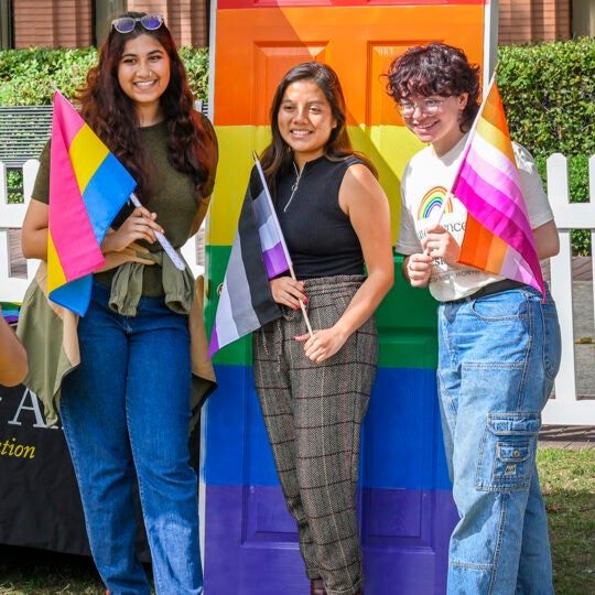 Amelia Jasti, Jazmin Gallegos and Mel Persell at the LGBTQ+ Student Center’s Pride-Fest