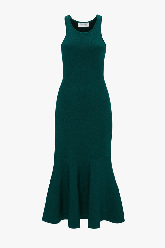 A sleeveless, form-fitting VB Body Sleeveless Dress In Lurex Green by Victoria Beckham with a flattering flared silhouette and a mermaid hem, perfect for your new-season wardrobe.