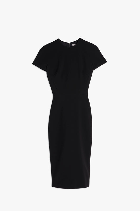 A Fitted T-Shirt Dress In Black by Victoria Beckham with a high neck and knee-length hemline displayed against a plain white background.