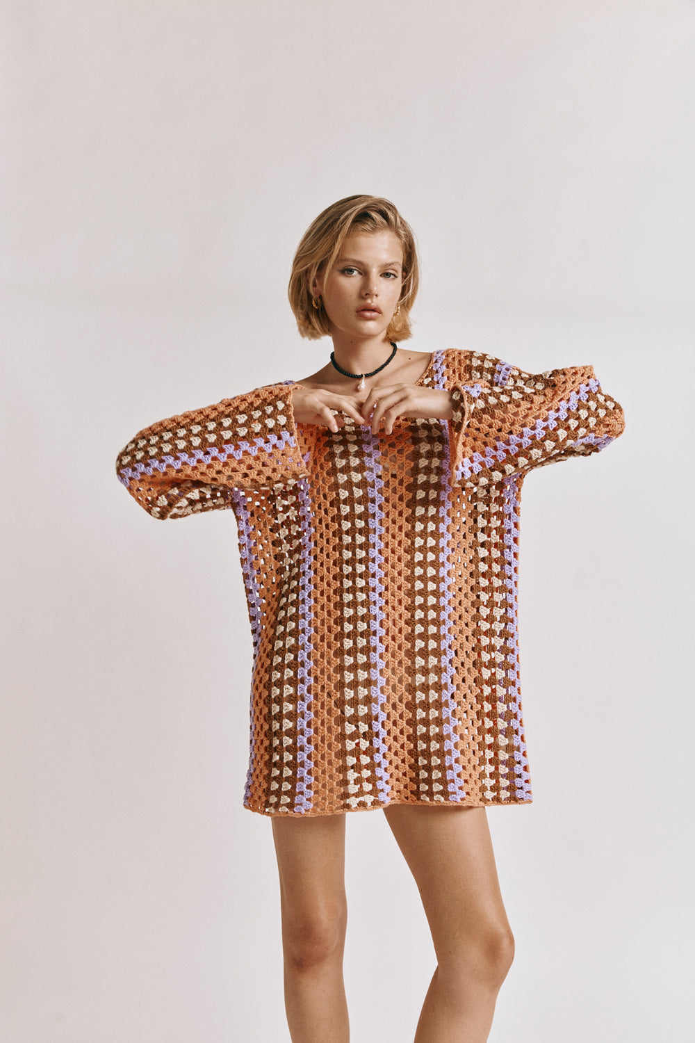 Myra Crochet Mini Dress Apricot