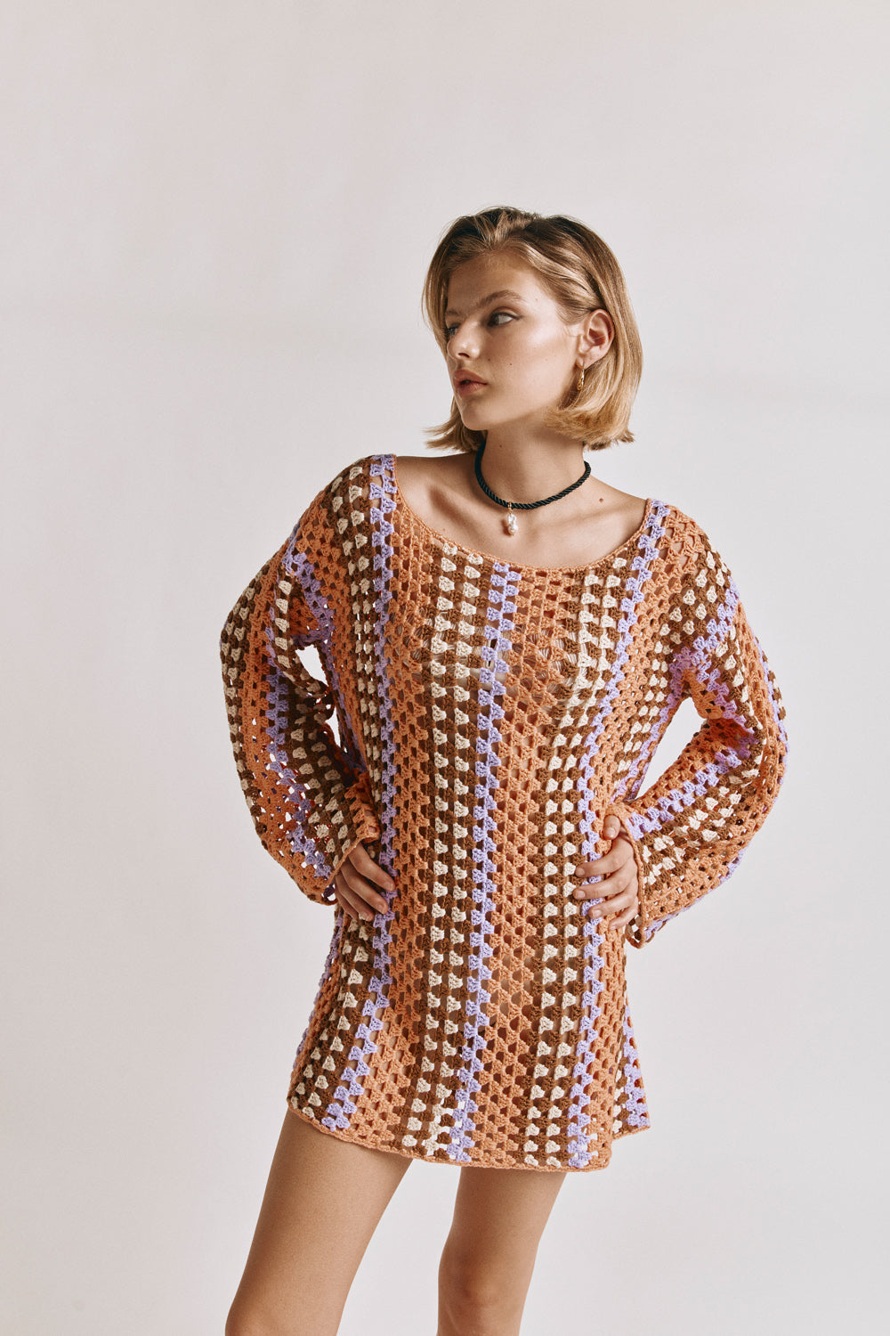 Myra Crochet Mini Dress Apricot