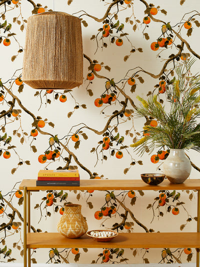 persimmon birds grasscloth wallpaper by nathan turner persimmon