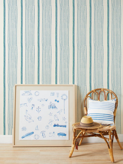 two tone stripe sea green blue grasscloth