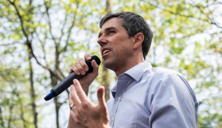 Buttons for former Texas congressman Beto O'Rourke sit on display during a stop at the Central Park Coffee Company, Friday, March 15, 2019, in Mount Pleasant, Iowa. O'Rourke announced Thursday that he'll seek the 2020 Democratic presidential nomination.