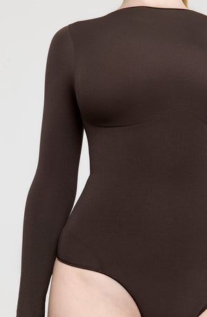 365 CONTOUR LONG SLEEVE SHAPING BODYSUIT - ESPRESSO