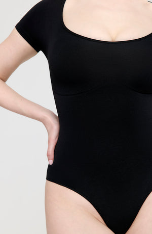 365 CONTOUR SHORT SLEEVE SHAPING BODYSUIT - SHADOW BLACK